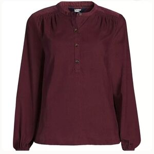 NEW Lands' End Women's M 10-12 Burgundy Pinwale Cord Smocked Popover Shirt